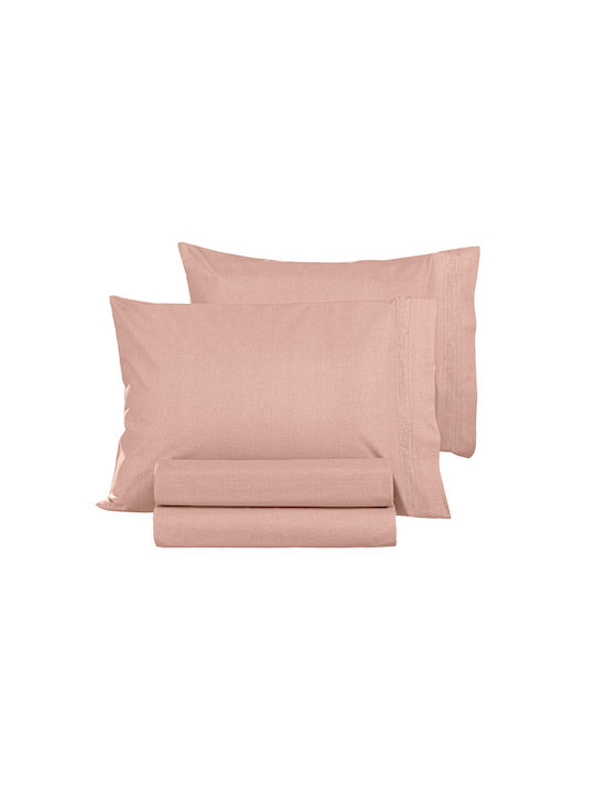 Guy Laroche Color Plus Σεντόνι Υπέρδιπλο με Λάστιχο 160x200+32εκ. Coral