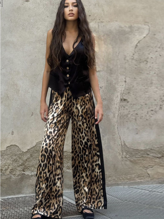 Damen Stoff Hose Leopard Leopard