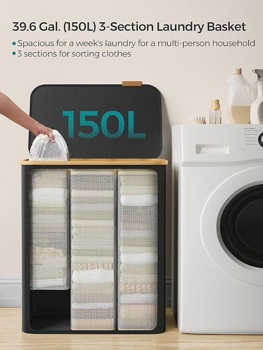 Songmics Set of Fabric Laundry Baskets with Cap 60x38.5x70.5cm Black