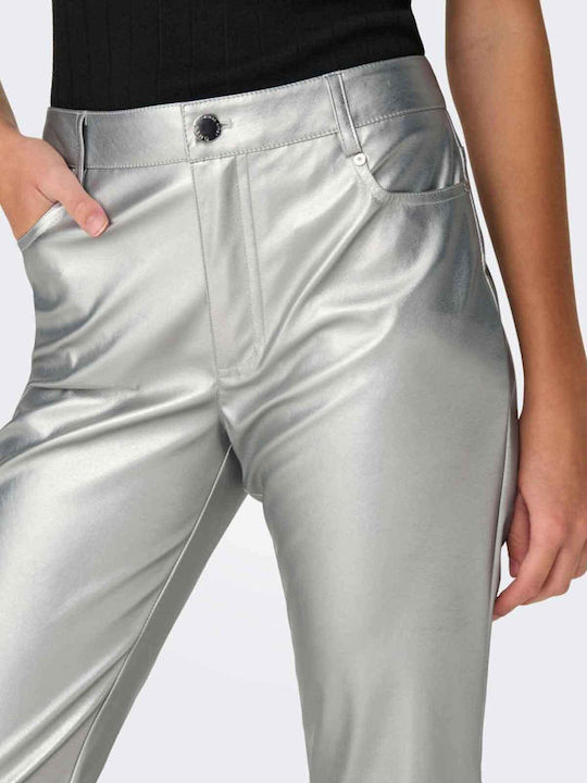Hw Damen Hoch tailliert Stoff Hose Silber