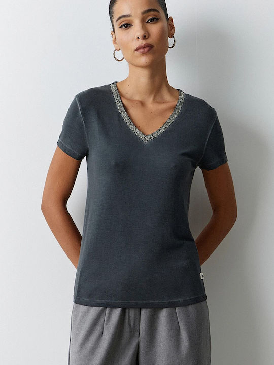 BSB Women's T-shirt with V Neckline Anthracite