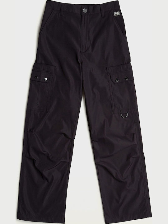 Women's High-waisted Fabric Cargo Trousers Black
