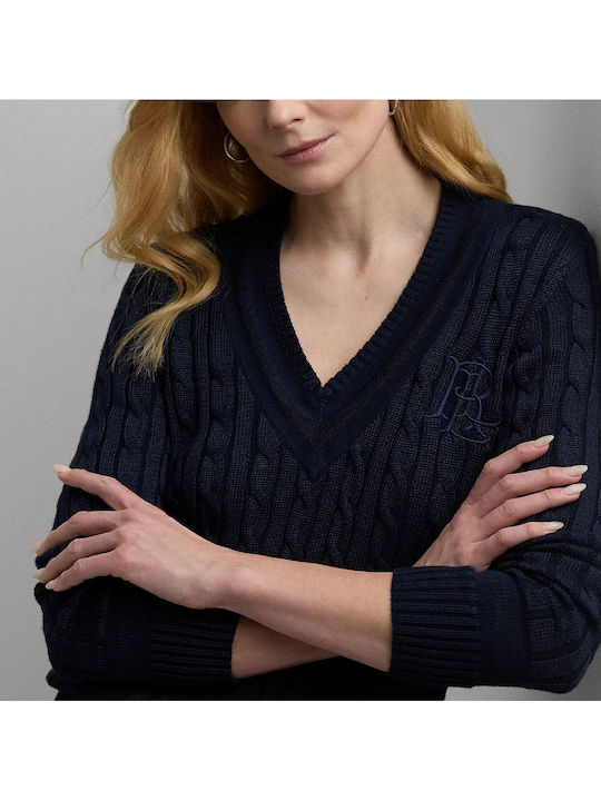 Women's Long Sleeve Sweater Cotton with V Neckline Blue