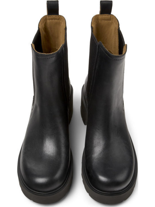 Milah Leather Women's Chelsea Ankle Boots with Medium Heel Black