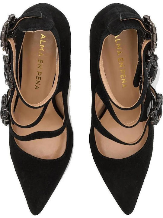 Suede Black Heels with Strap