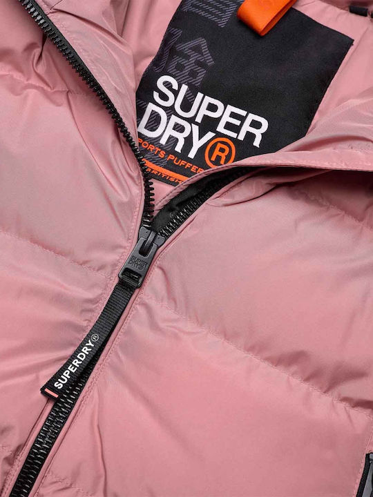 Women's Short Sports Jacket for Winter with Hood Pink