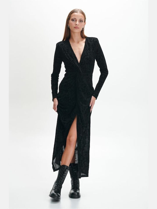 Ale - The Non Usual Casual Evening Dress Velvet with Slit Black