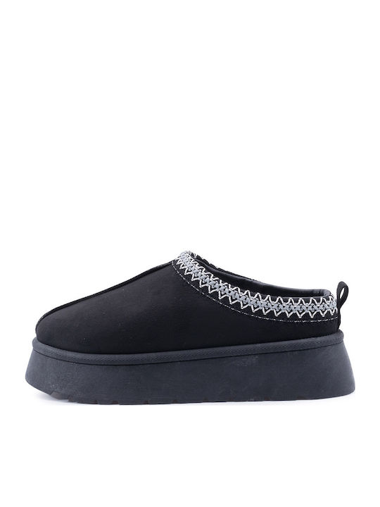 Winter Women's Slippers with Fur Black