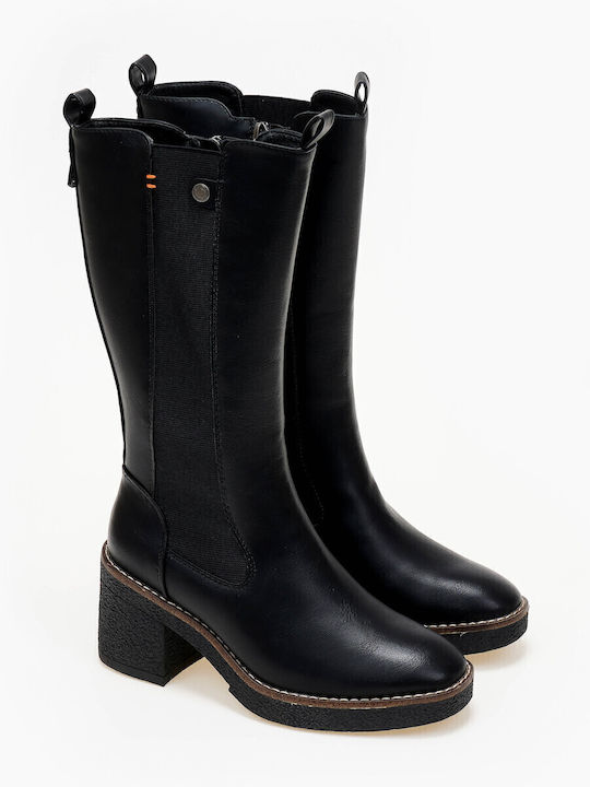 Synthetic Leather High Heel Women's Boots with Rubber Black