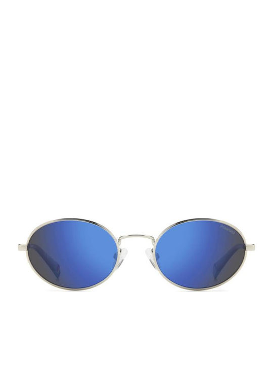 Polaroid Unisex Sunglasses with Silver Metal Frame and Blue Mirror Lens