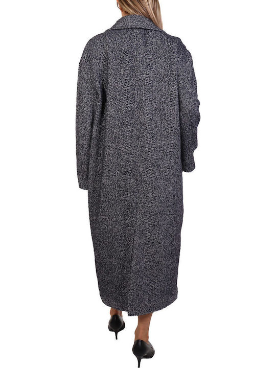 Wool Women's Gray Coat with Buttons