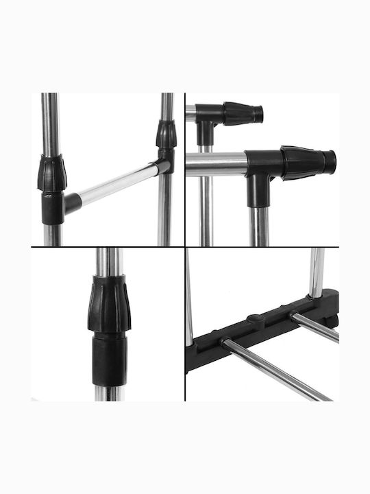 Wheeled Floor Garment Rack made of Metal Telescopic Silver 155x45x150cm