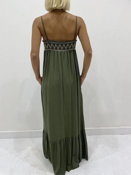 Sapidis Summer Maxi Dress with Ruffle Khaki