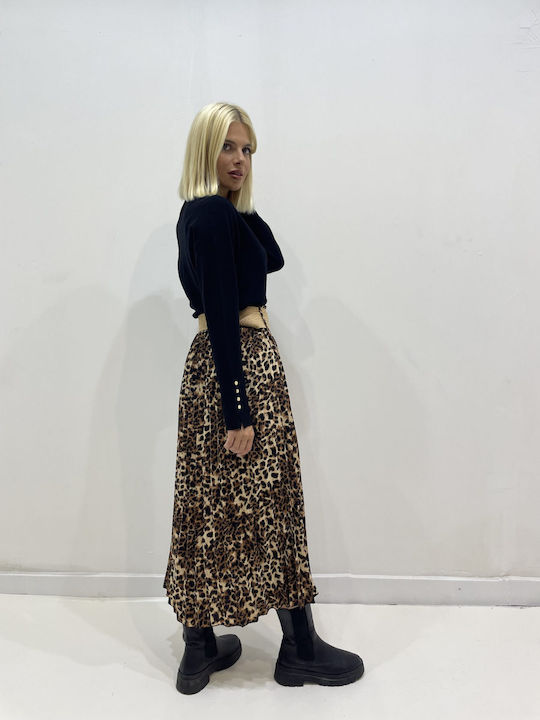 Sapidis Pleated Midi Skirt Leopard Leopard