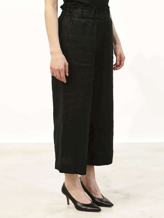 Ottod'ame Women's High-waisted Linen Trousers in Regular Fit Black