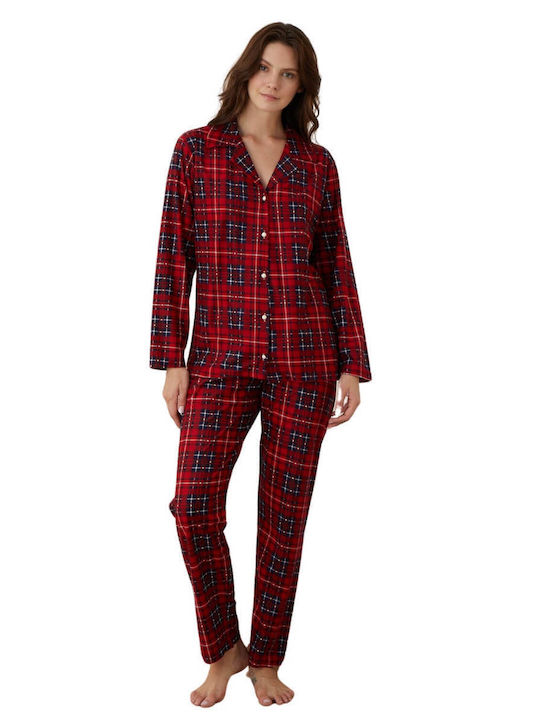 Boyraz Winter Women's Pyjama Set Cotton Burgundy