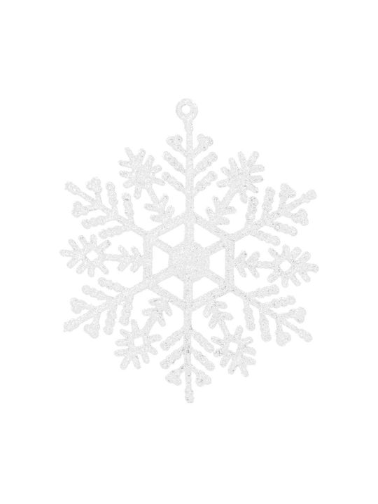 Hängendes Schneeflocke Ornament Kunststoff Weiß mit Glitzer Set 12Stück