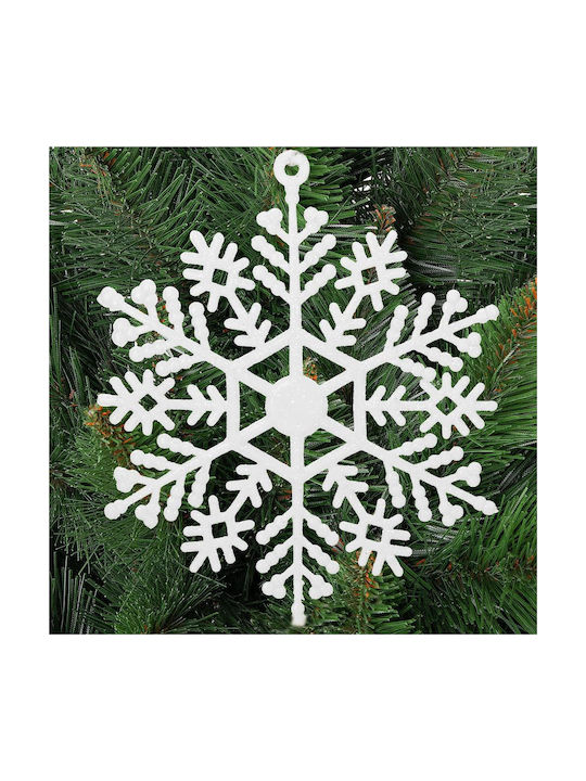 Hängendes Schneeflocke Ornament Kunststoff Weiß mit Glitzer Set 12Stück