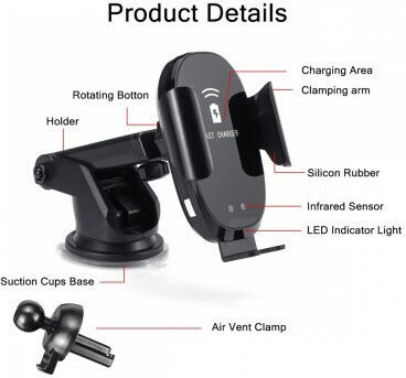 Suport Auto pentru Ventilație + Ventuză Încărcare Wireless 10W Standard Qi Încărcare Rapidă Tip-C Cwcph-d3