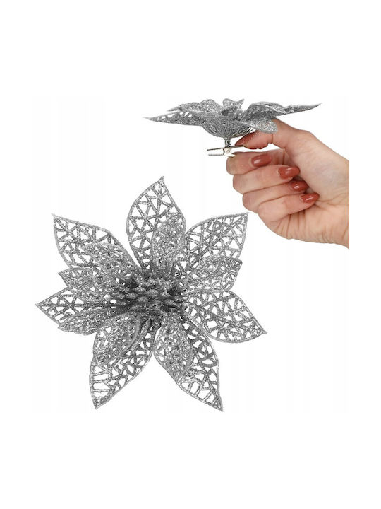 Hängendes Ornament Blume Kunststoff Silber 10cm Set 10Stück