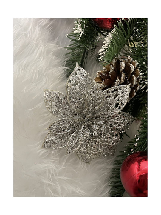 Hängendes Ornament Blume Kunststoff Silber 10cm Set 10Stück