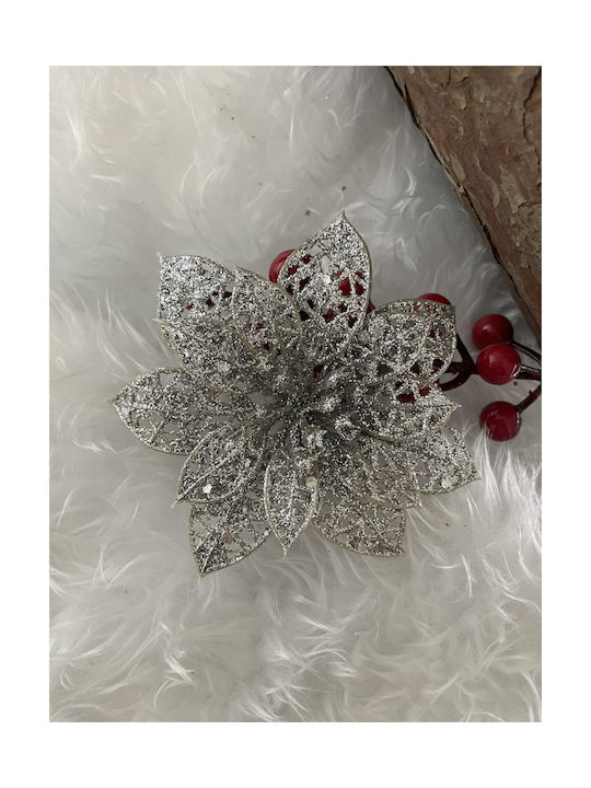 Hängendes Ornament Blume Kunststoff Silber 10cm Set 10Stück
