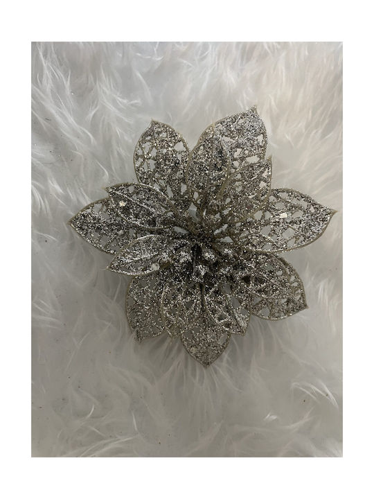 Hängendes Ornament Blume Kunststoff Silber 10cm Set 10Stück
