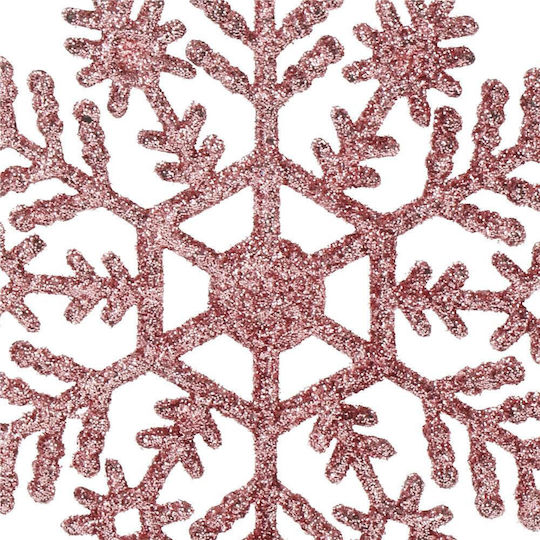 Ornament suspendat Fulgi de zăpadă Plastic Roz cu lumină LED Set 12buc