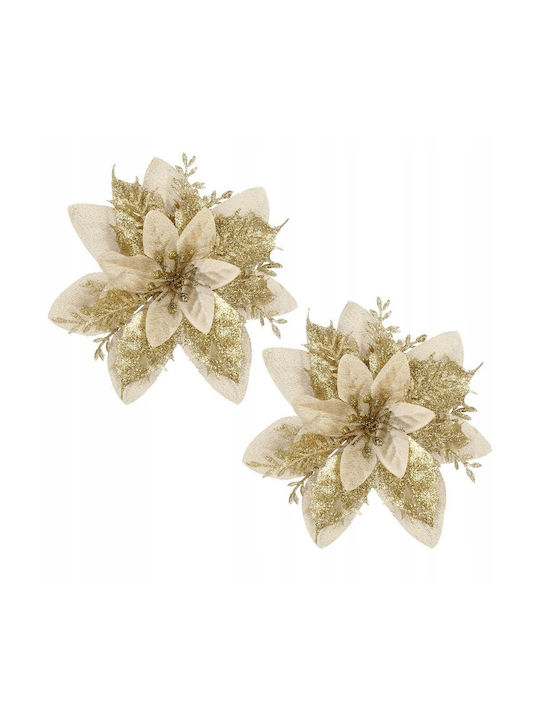 Hängendes Ornament Blume Kunststoff Gold mit Glitzer 13x13cm Set 10Stück