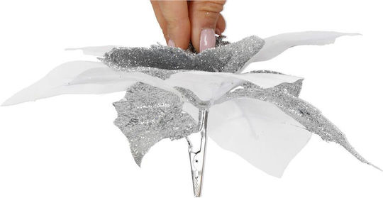 Hängendes Ornament Blume Kunststoff Weiß mit Glitzer Set 5Stück