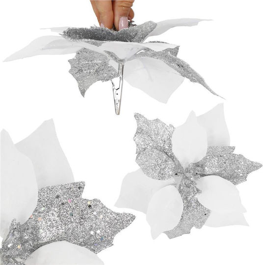 Hängendes Ornament Blume Kunststoff Weiß mit Glitzer Set 5Stück