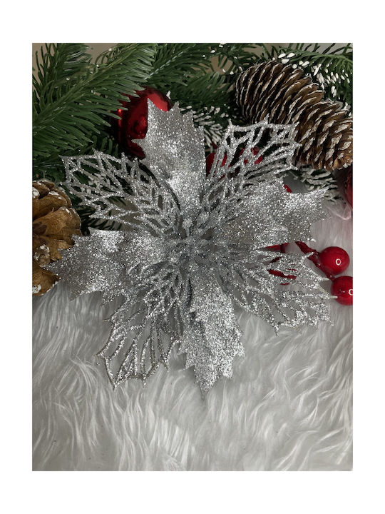 Ornament suspendat Floare Plastic Argintiu 16x14buc Set 10buc