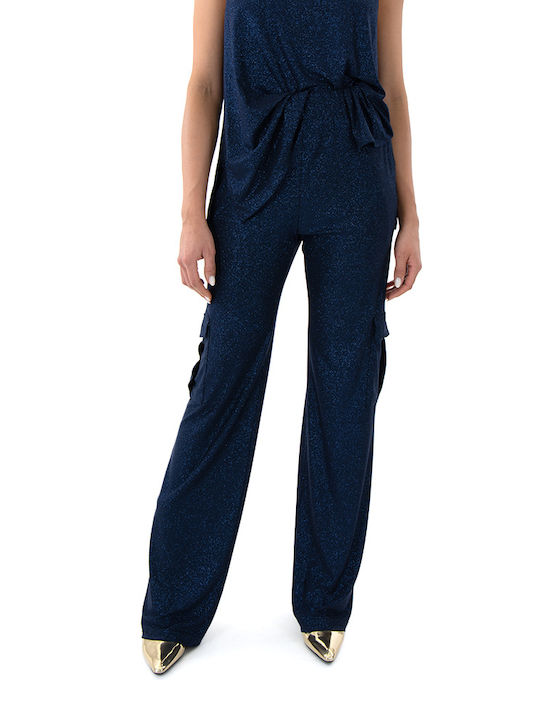 Zoya Pants Women's High-waisted Fabric Cargo Trousers Blue