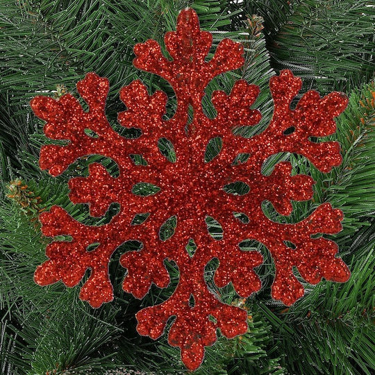 Hängendes Schneeflocke Ornament Kunststoff Rot mit Glitzer Set 8Stück