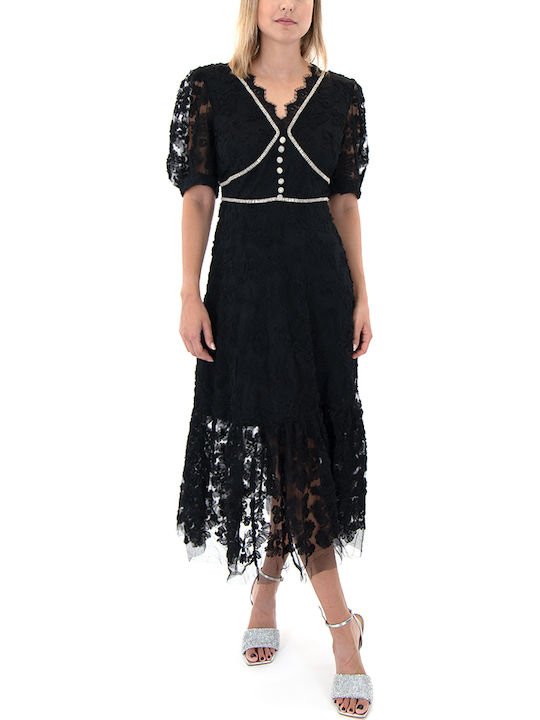 Sommer Midi Abendkleid mit Spitze Schwarz BKR-12309-Schwarz