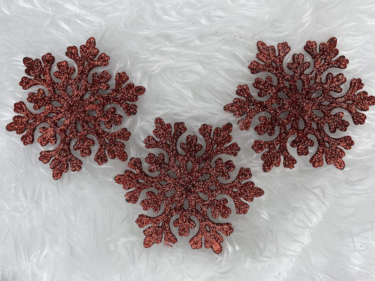 Hängendes Schneeflocke Ornament Kunststoff Rot mit Glitzer Set 8Stück