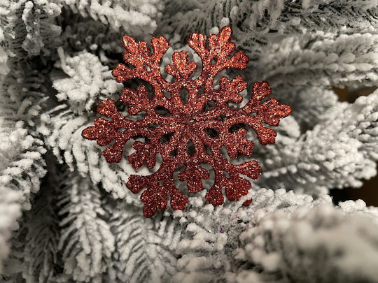 Hängendes Schneeflocke Ornament Kunststoff Rot mit Glitzer Set 8Stück