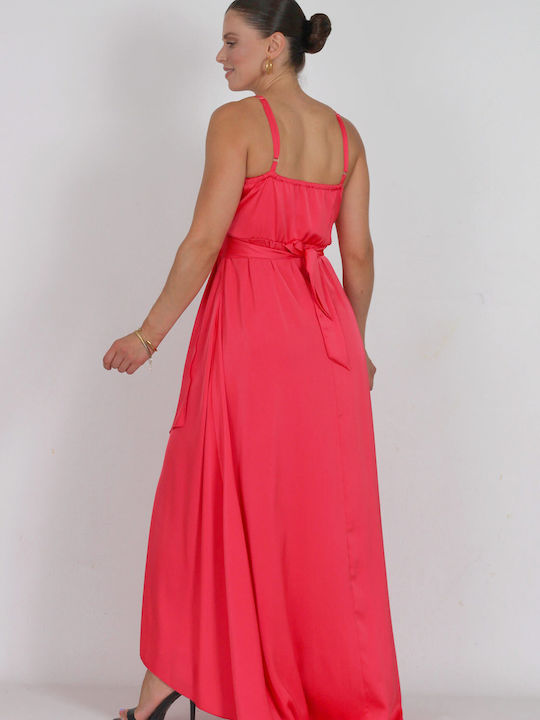 Love Me Apparel Maxi Evening Dress Satin with Slit Fuchsia