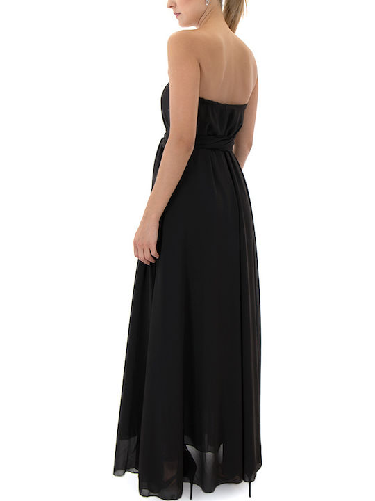 Sommer Maxi Damenkleid für Hochzeit - Taufe Trägerlos Schwarze MTCHBX-LD1047-Schwarz