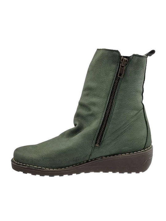 Ghete dama de piele cu Platformă Verde