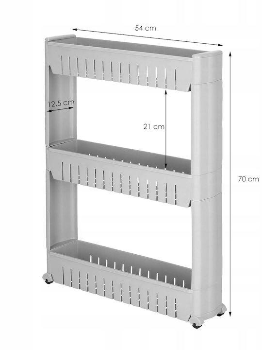 Troler De Bucătărie Din Plastic Cu 3 Locuri Gri 54x13x70cm