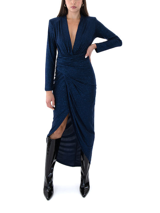 Zoya Midi Evening Dress with Slit Blue