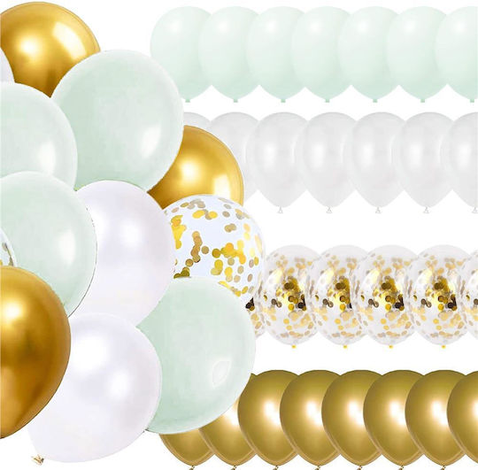 Komposition mit 50 Luftballons Latex Goldene 40cm white, gold, mint green