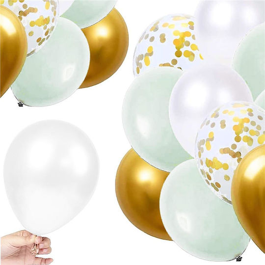 Komposition mit 50 Luftballons Latex Goldene 40cm white, gold, mint green