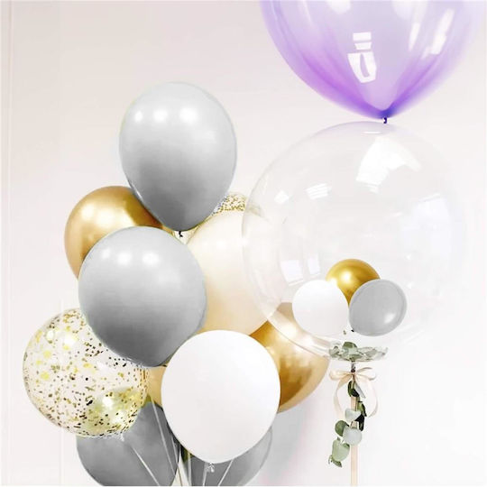 Σύνθεση με 50 Μπαλόνια Γενεθλίων white, gold, gray 40εκ.