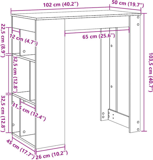 Table Bar Wooden White 102x50x103.5cm