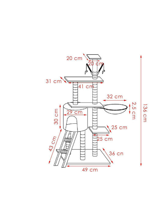 Stâlp pentru zgâriat pisici Copaci pentru pisici Gri 4 niveluri 49x35x136cm