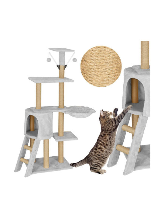 Stâlp pentru zgâriat pisici Copaci pentru pisici Gri 4 niveluri 49x35x136cm