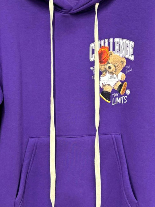 Paperinos Men's Sweatshirt with Hood and Pockets Purple