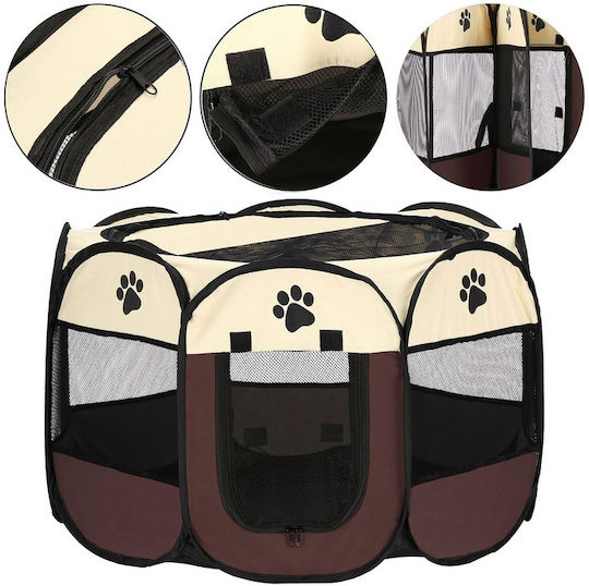 Extensibil Parc pentru Câini Octagon din Material Textil de Culoare Bej 81 x 26cm